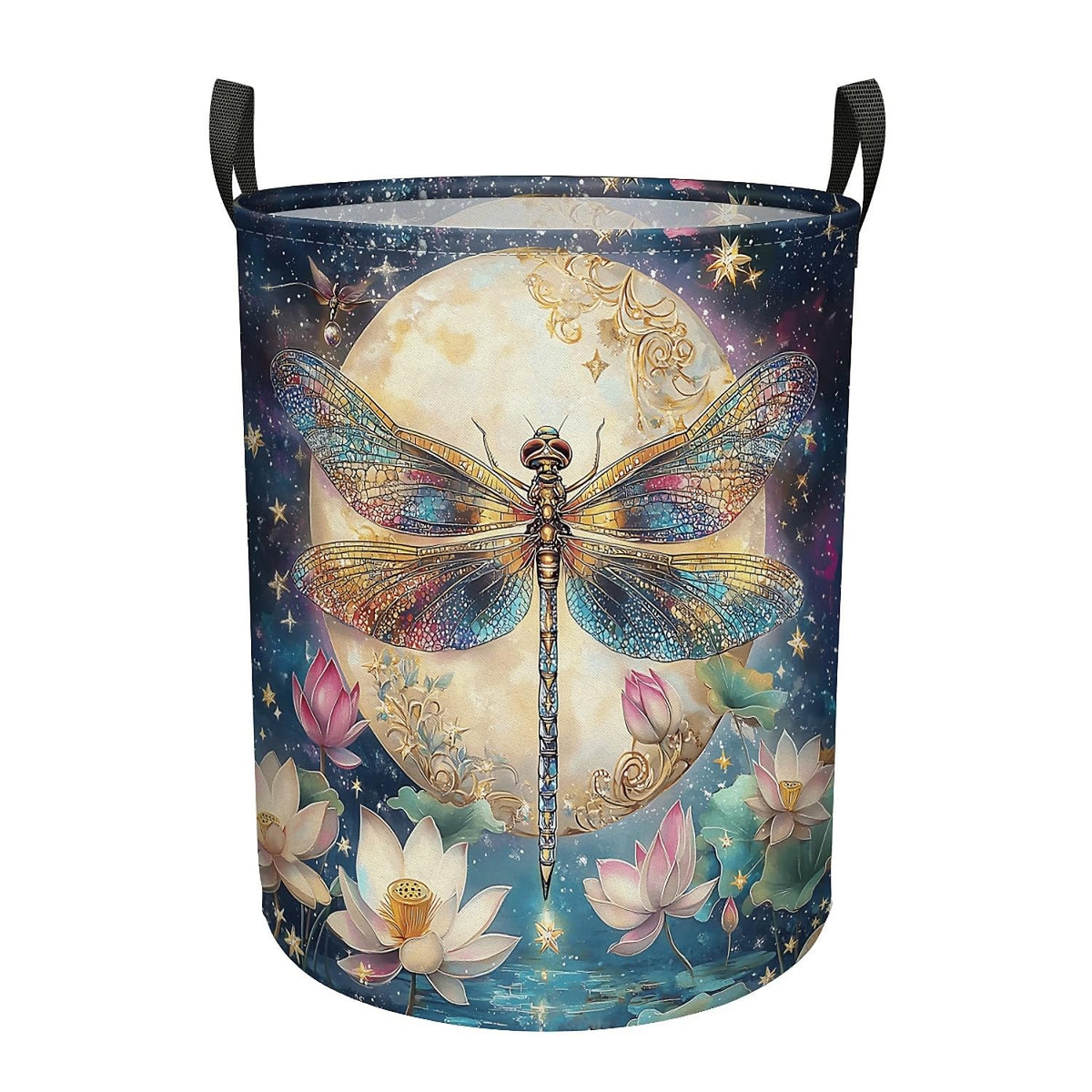 ZNIENIE Dragonfly Laundry Basket Foldable with Handles, Waterproof Oxford Cloth Laundry Hamper Clothes Storage Bucket Toy Organi