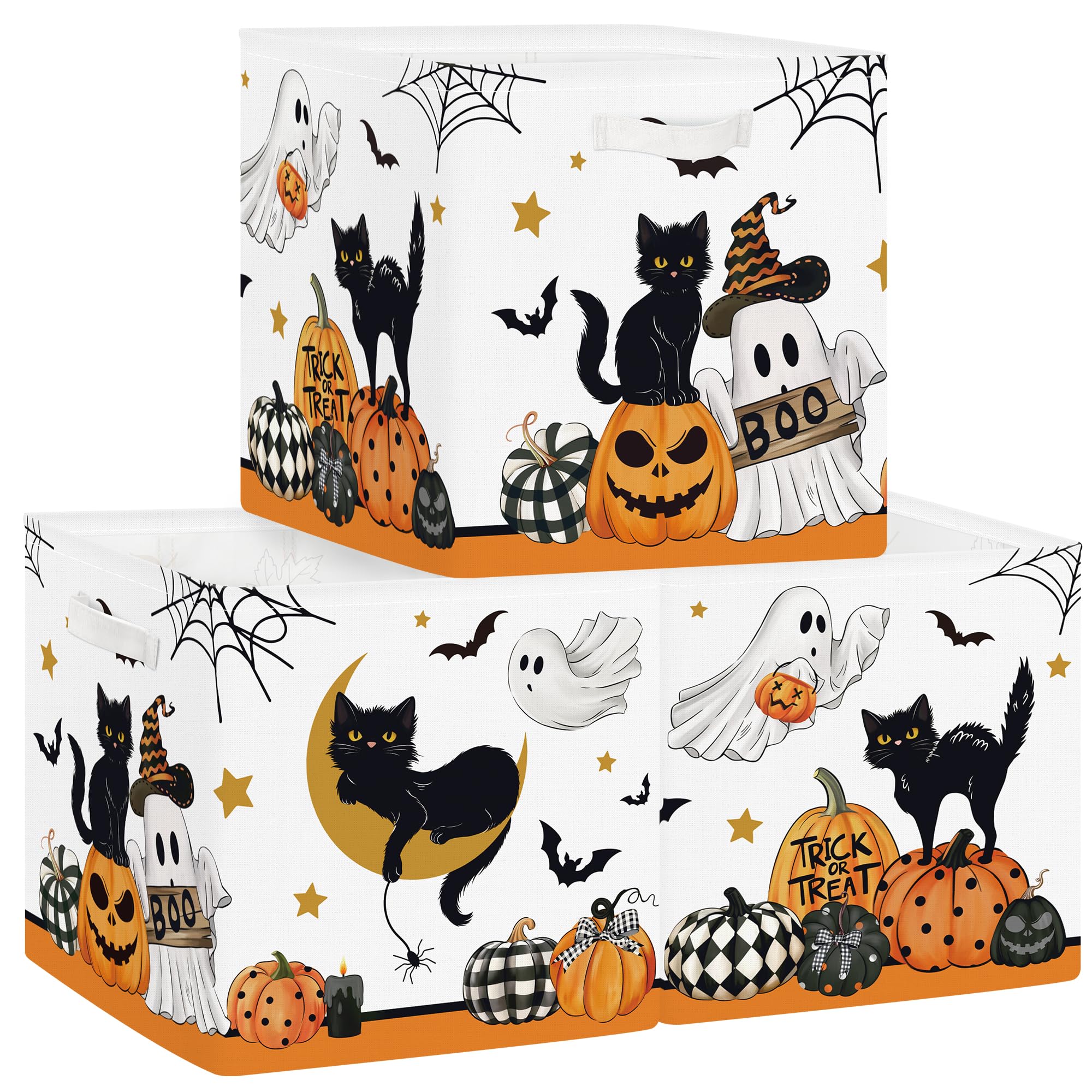 Clastyle Spooky Halloween Kid Storage Cube Organizer Set Pumpkin Boo Ghost Bat Closet Clothes Cube Storage Bin Nursery Toddler T