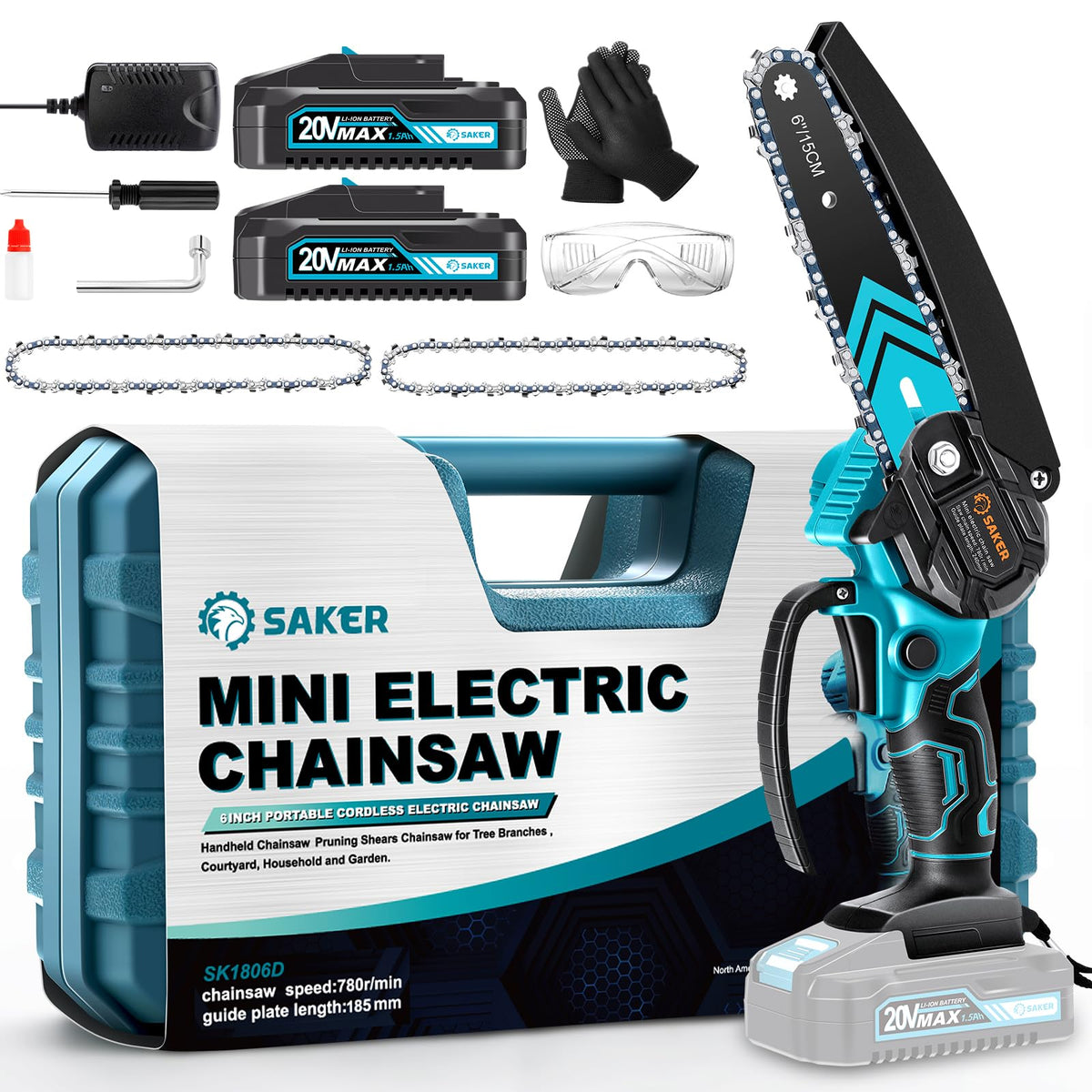 Saker Mini Chainsaw,6 Inch Portable Electric Chainsaw Cordless, Small Handheld Chain Saw For Tree Branches,Courtyard, Household