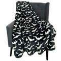 Spooky Halloween Throw Blanket for Couch or Sofa: Silver Night Bats on Black Design on Soft Velvet Fleece Oversized 50' x 70'