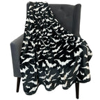 Spooky Halloween Throw Blanket for Couch or Sofa: Silver Night Bats on Black Design on Soft Velvet Fleece Oversized 50' x 70'