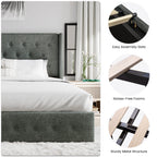 Sha Cerlin King Size Lift Up Storage Bed/Button Tufted Wingback Headboard/Hydraulic Storage/Upholstered Platform Bed Frame/No Box Spring Needed/Wood Slats Support/Dark Grey