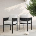 Grand Patio Outdoor Dining Chair Set Of 2, 2 Pieces Patio Dining Chairs, Metal Woven Wicker Fixed Patio Chairs With Grey Cushion