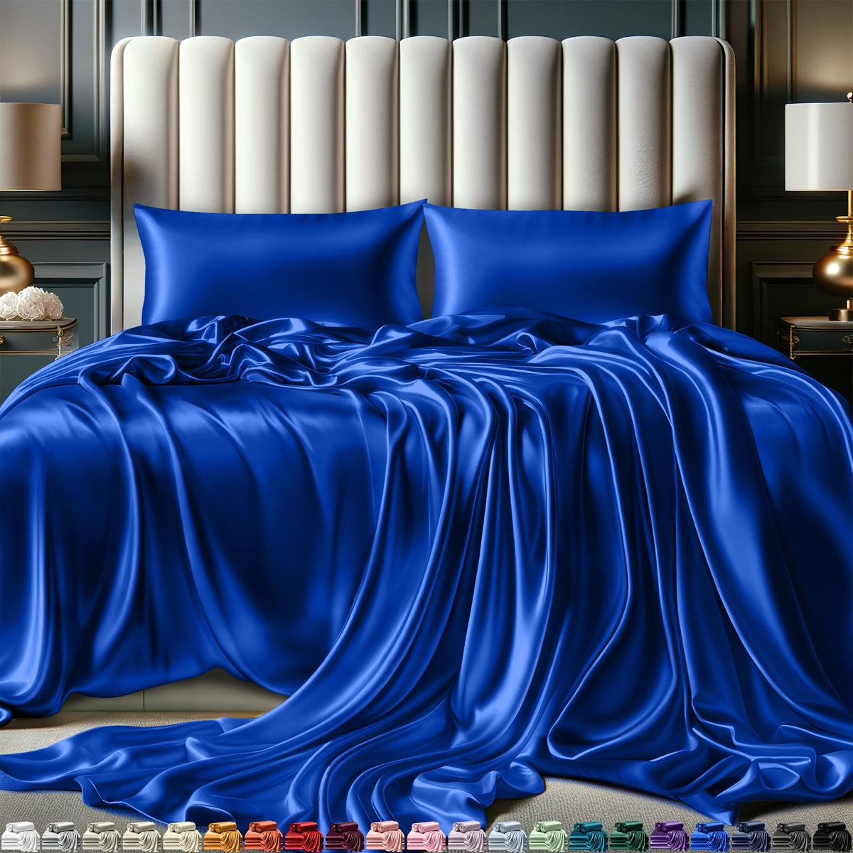 Decolure Satin Sheets Full Size Set 4 Pcs - Silky & Luxuriously Soft Satin Bed Sheets W/ 15 Inch Deep Pocket - Double Stitching,