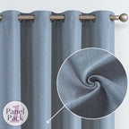 Jinchan Linen Textured 75% Blackout Curtain 96 Inch Length For Living Room Darkening Blue Bedroom Curtain Thermal Insulated Grommet Top Blue 1 Panel Window Curtain Drape