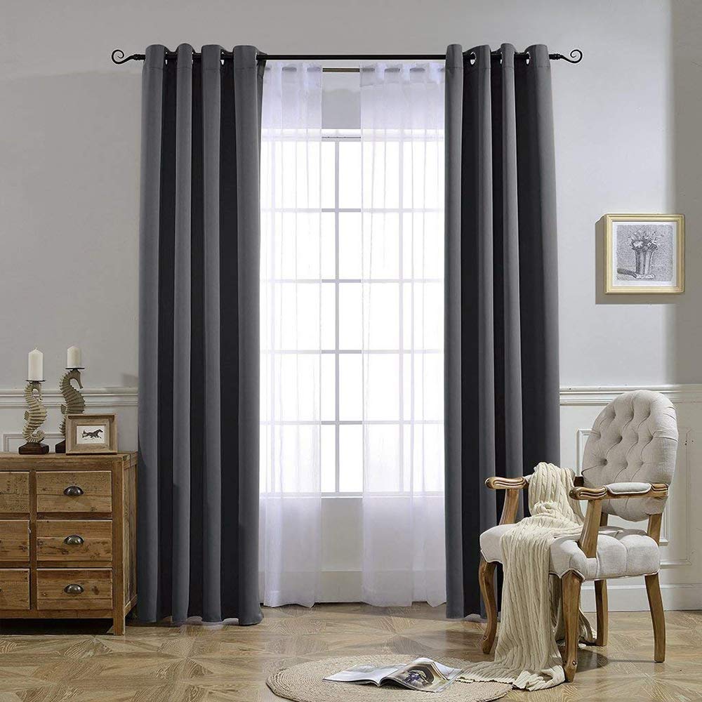 Nicetown Bedroom Blackout Curtains Panels - (52 Inches By 120 Inch, Grey, Set Of 2) Triple Weave Energy Saving Thermal Insulated