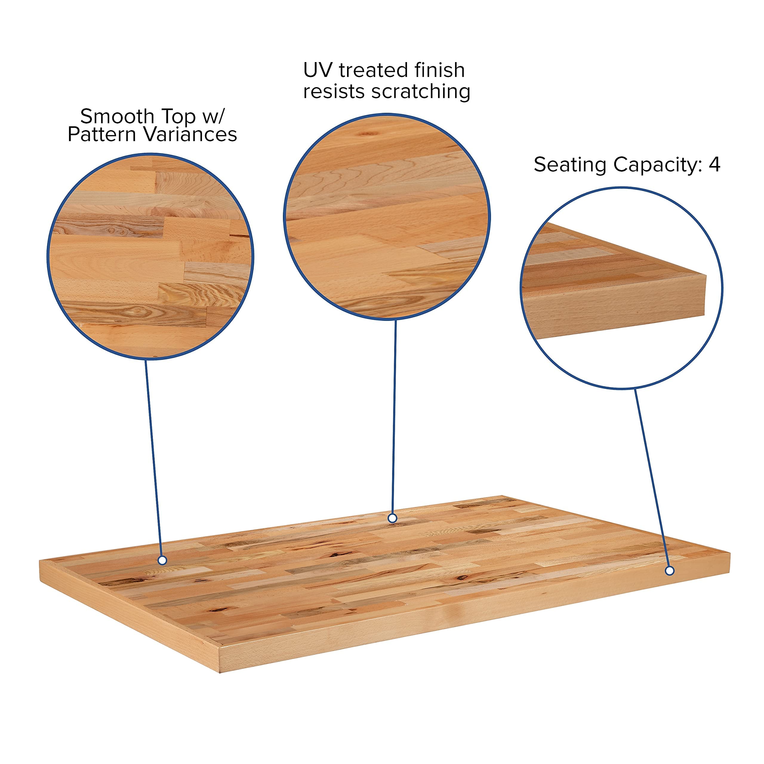 Flash Furniture Mayfair 30" X 48" Rectangle Butcher Block Style Table Top, Natural