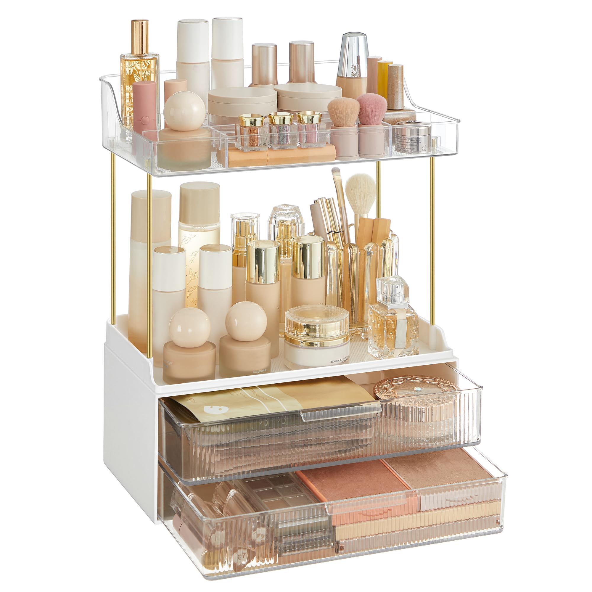 SONGMICS 4-Layer Makeup Organizer, Skincare Organizer, 4 Dividers, Anti-Slip Design, Bathroom Counter Organizer, Versatile for V