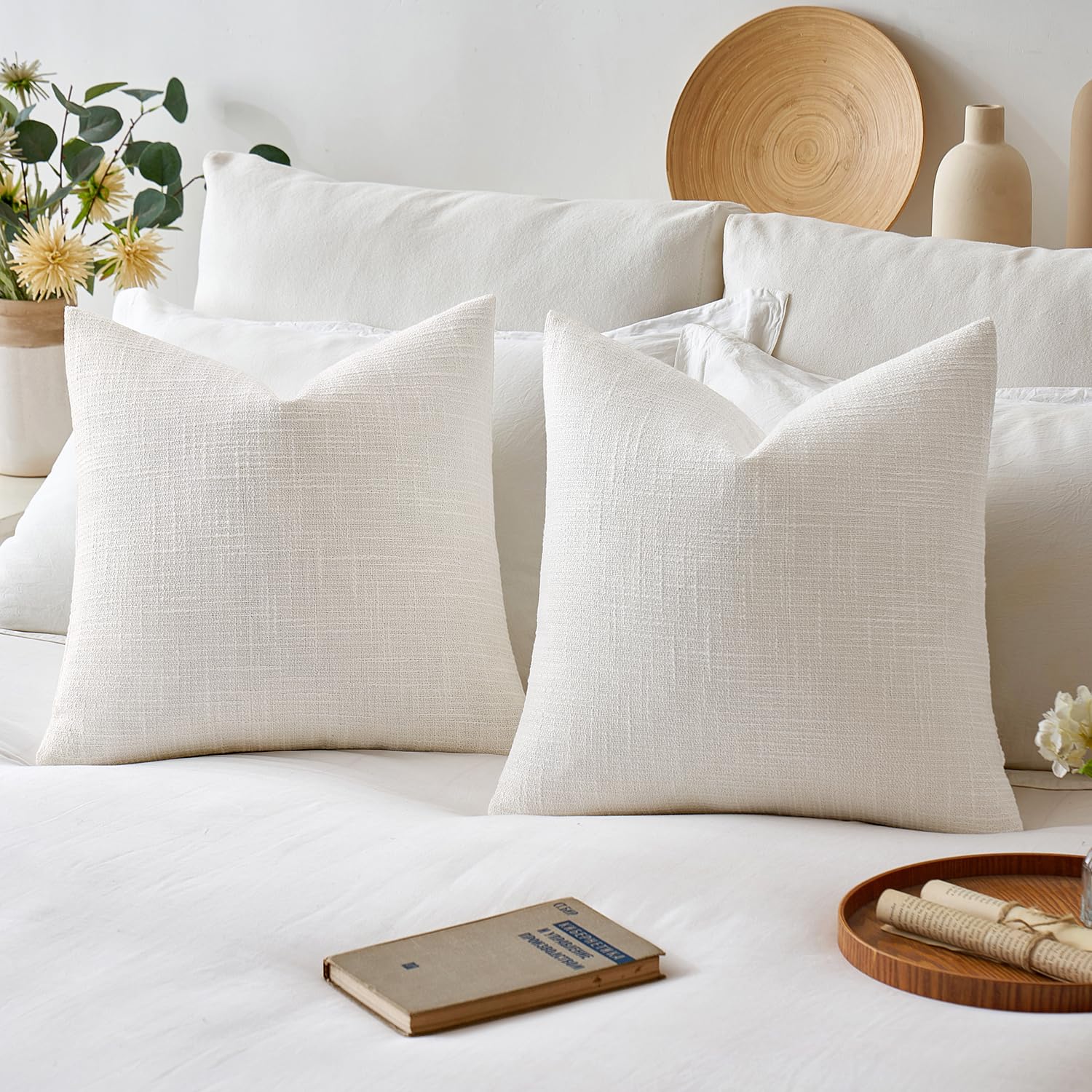 Miulee Burlap Linen Throw Pillow Covers 20X20 Inch Christmas Pure White Decorative Pillow Covers Modern Farmhouse Pillowcases So