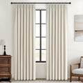 Room Darkening Cream Linen Curtains 90 Inches Long for Living Room, Neutral Pinch Pleated Blackout Heavy Curtain Insulated Priva