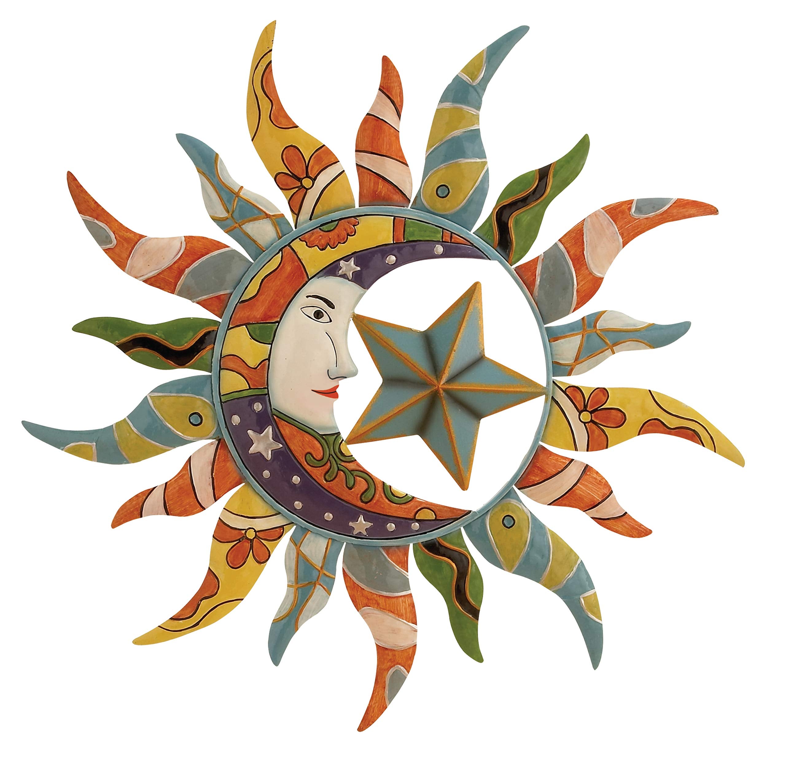 Deco 79 Metal Sun and Moon Home Decor Indoor Outdoor Sculpture with Abstract Patterns, Wall Art 25 x 1 x 25, Multi Colored