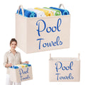 Klmnop Large Pool Towel Storage Basket and Organiser, Cotton Canvas Basket with Waterproof Lining and Handles for Poolside, Outd