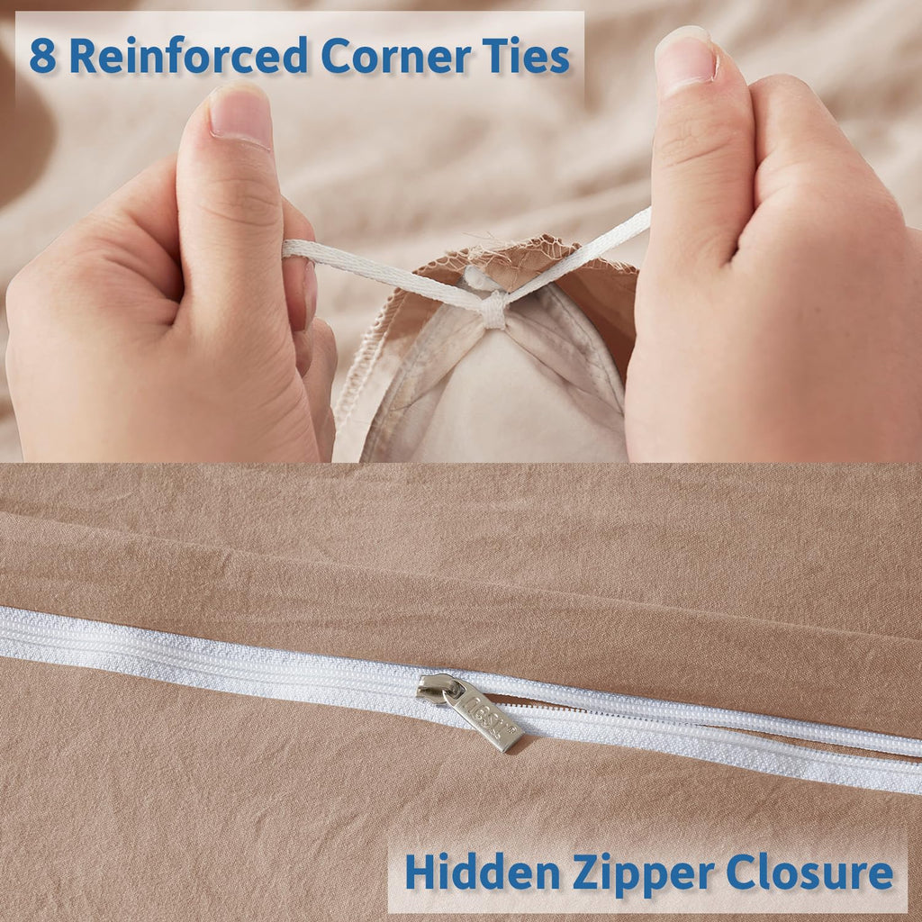 Nestl Khaki Duvet Cover Queen Size - Soft Prewashed Queen Duvet Cover Set, 3 Piece, With Zipper Closure, 1 Duvet Cover 90X90 Inches And 2 Pillow Shams - No Comforter