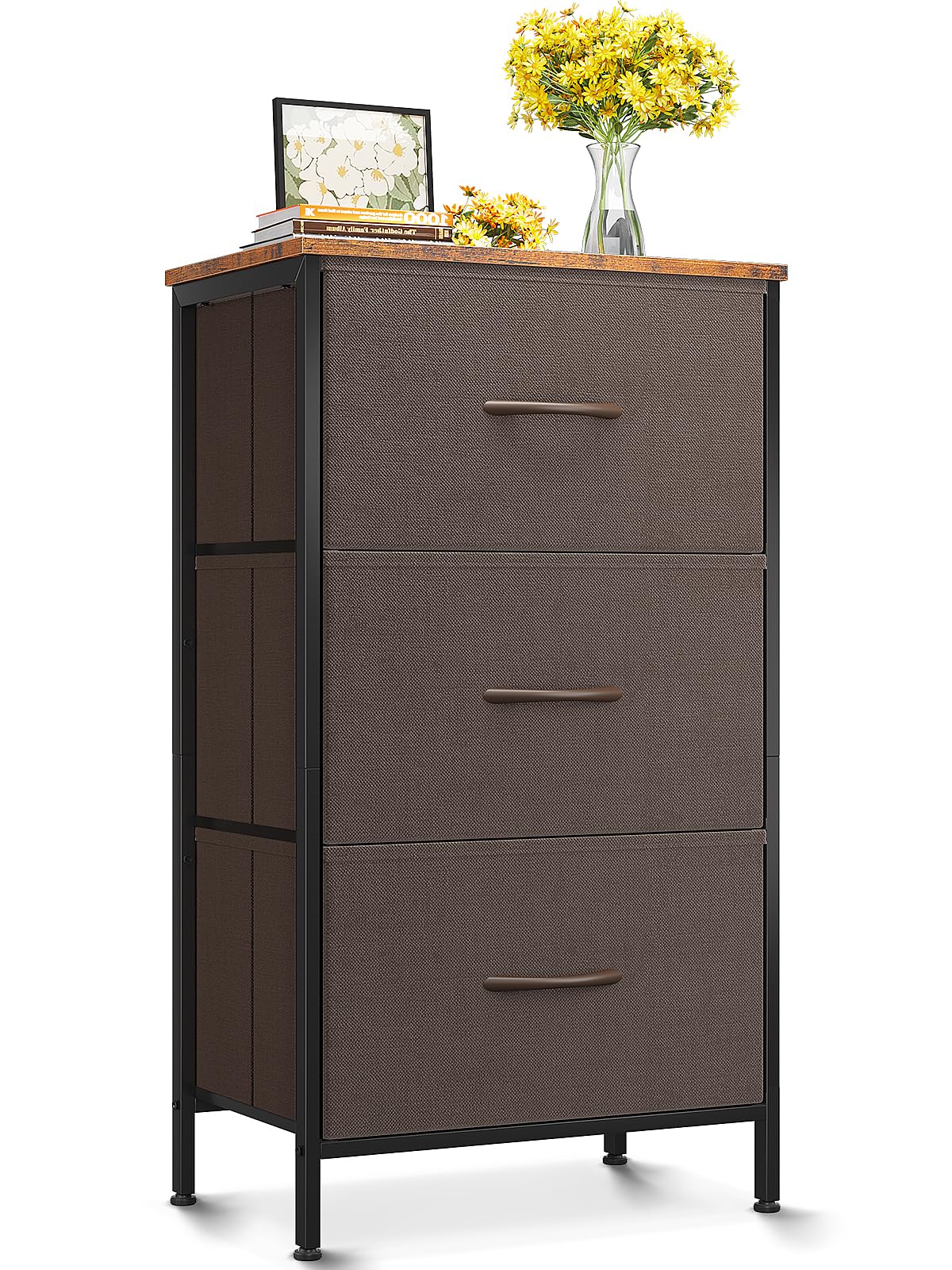 Aodk Dresser For Bedroom Nightstand Small Dresser Chest Of Drawers End Table For Living Room, Closet Dresser With 3 Storage Drawers Organizer Clothes, Brown