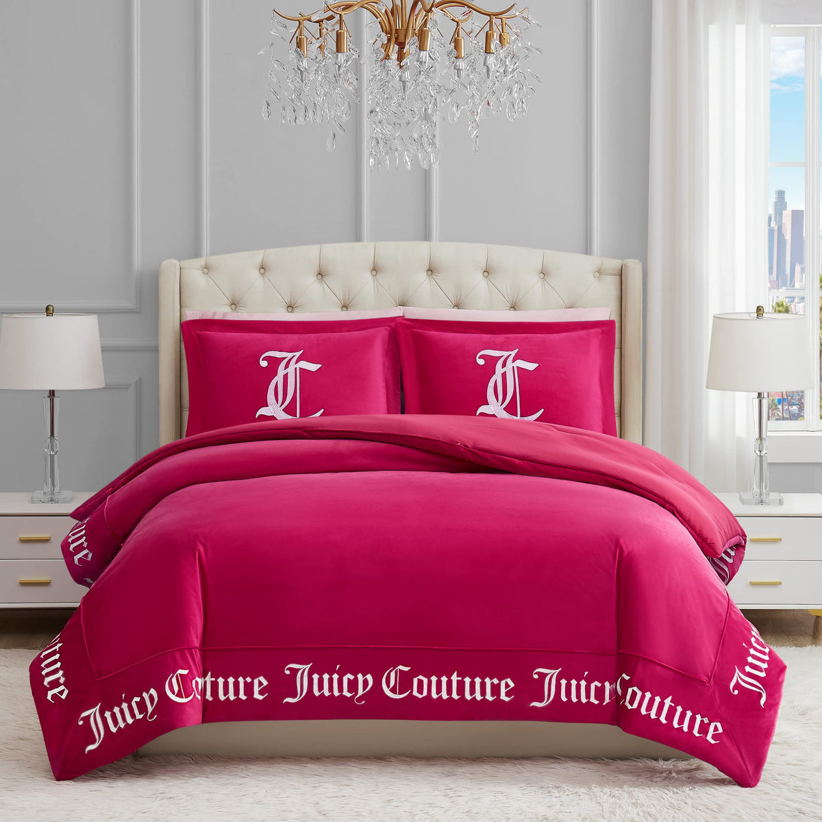 Juicy Couture - Comforter Set - Gothic Design Bedding - Queen - 3 Piece Set Includes (1) 90' X 92' Comforter And (2) 20' X 26