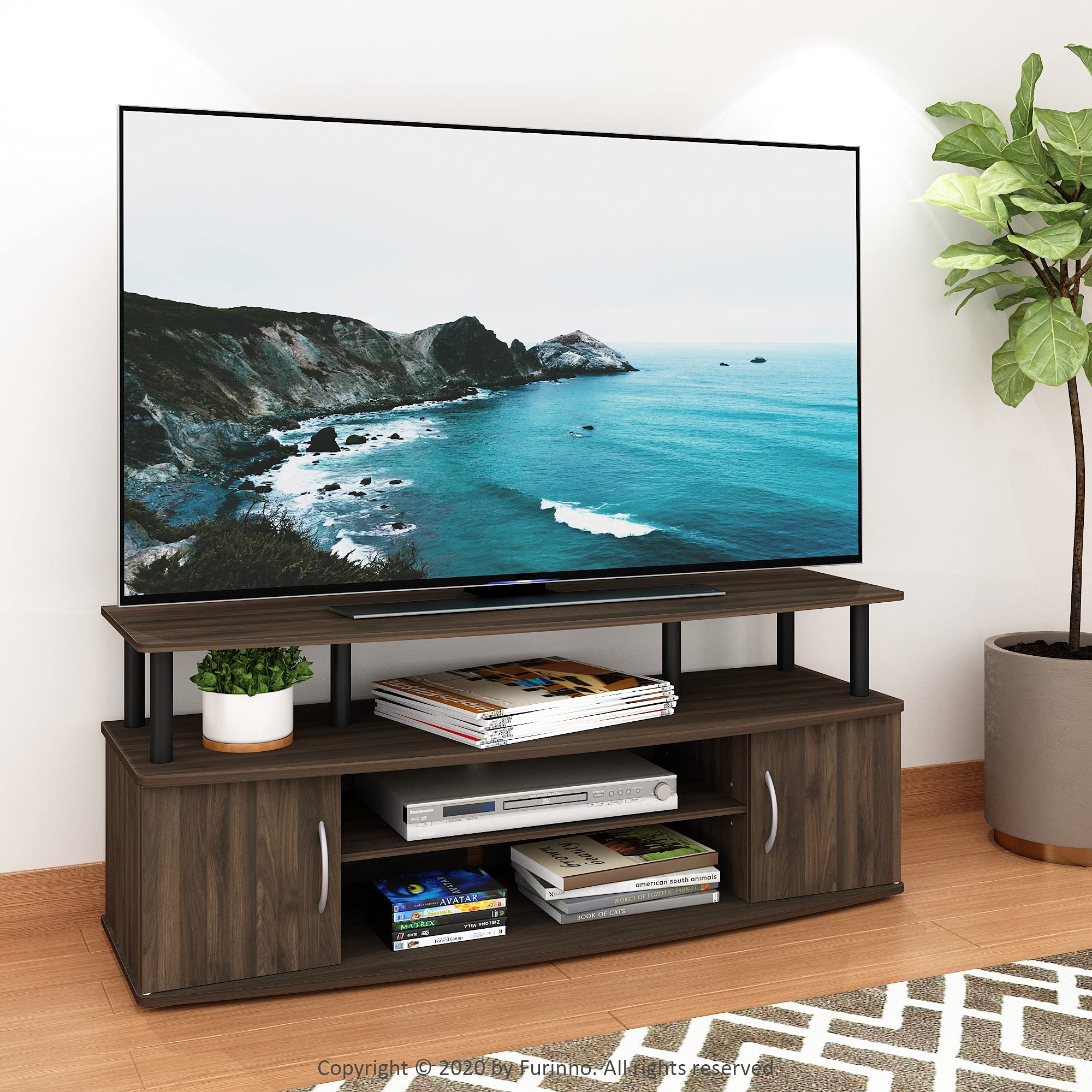 Furinno Jaya Large Entertainment Stand For Tv Up To 55 Inch, Columbia Walnut/Black