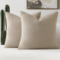 Futei Pack Of 2 Oatmeal Boucle Accent Decorative Throw Pillow Covers,18X18 Inch Soft Solid Textured Cushion Case,Home Decor For