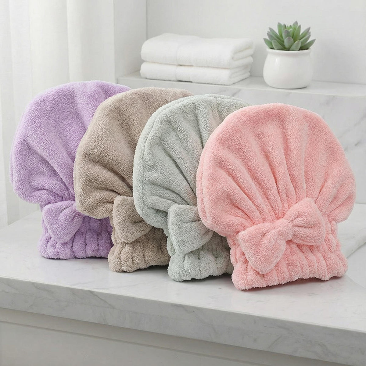JIEBAIDENG 4 Pack Microfiber Hair Towels Bow Wrap for Women Quick Dry
