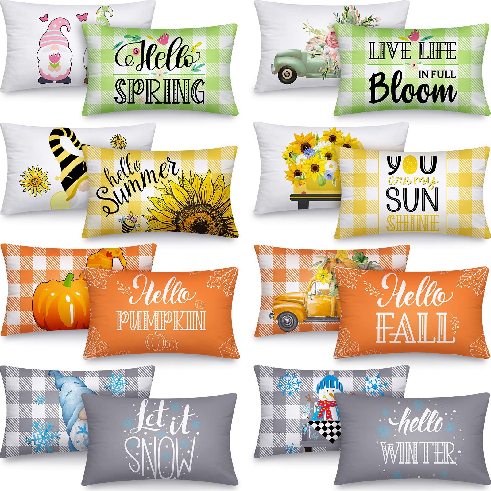 Tatuo 16 Set Seasonal Pillow Covers Holiday Pillow Covers Winter Spring Valentine Gnome Flower Decorative Pillows Cases Farmhous