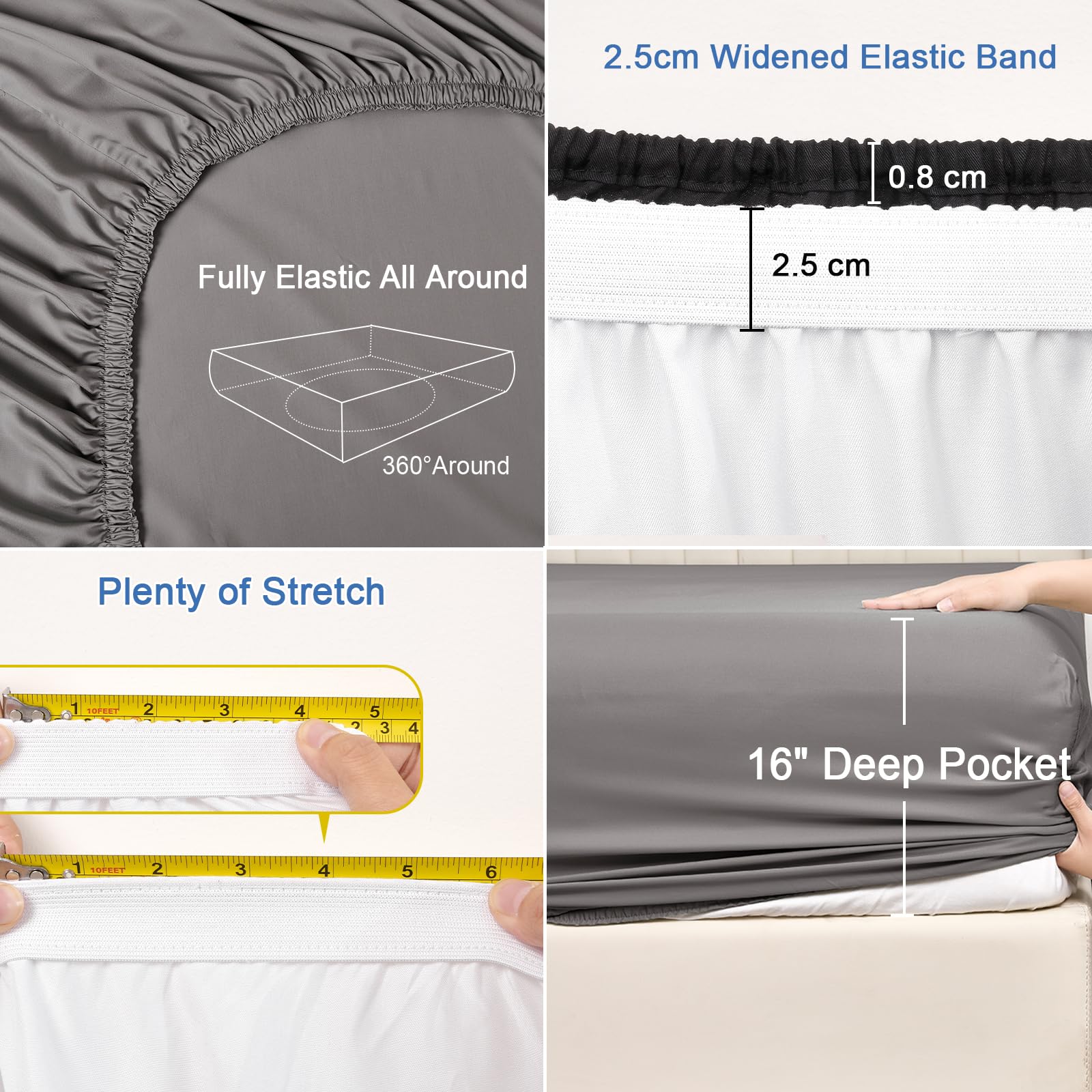 Phf 100% Rayon Derived From Bamboo Cooling Fitted Sheet Twin Size For Hot Sleeper, 16'' Deep Pocket, 2.5Cm Wider Strong Elastic