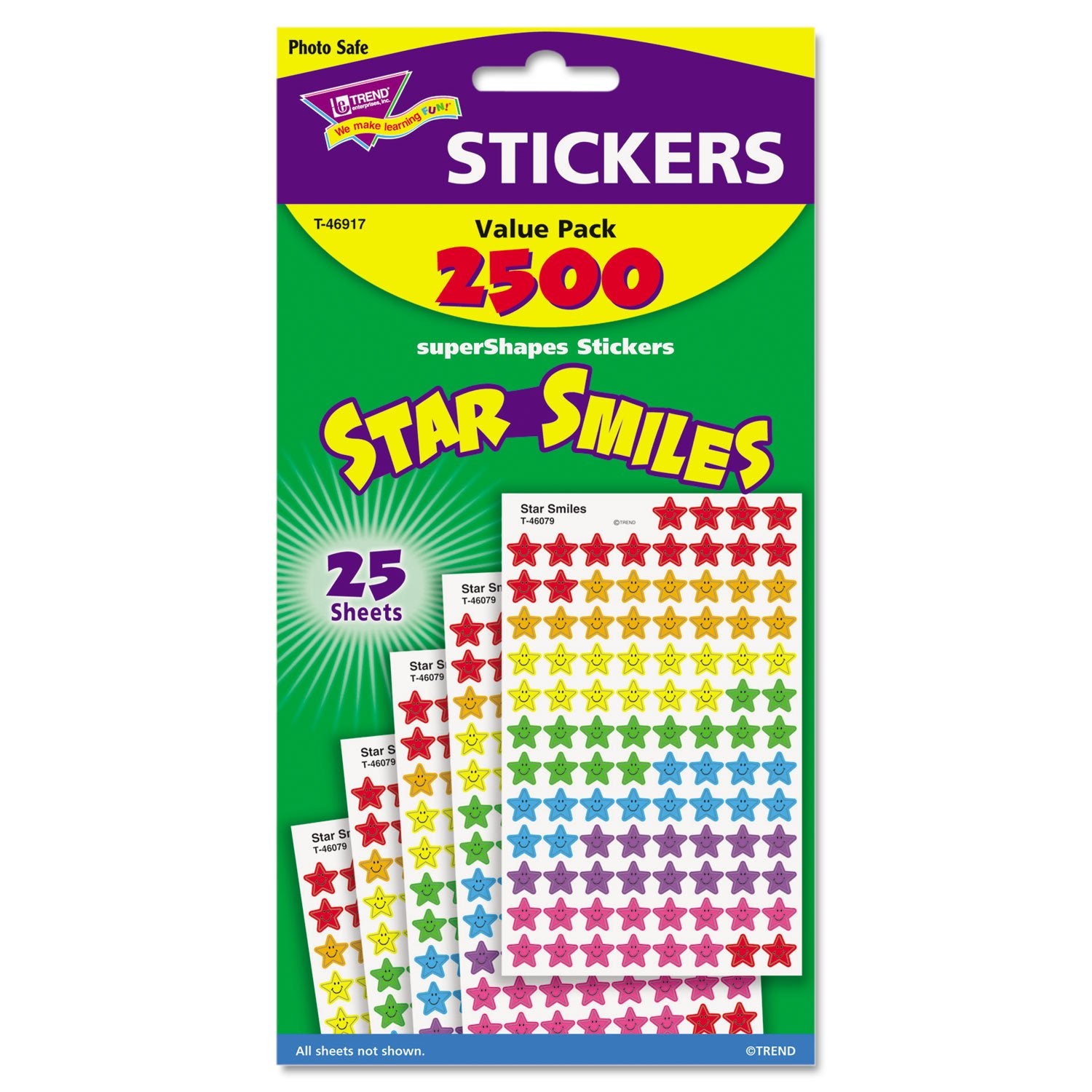 Trend Enterprises, Inc. T-46917 Star Smiles Supershapes Stickers Value Pack, 2500/Pack