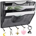 Easepres 3 Pocket Mesh Hanging File Organizer With Key Holder Hooks & Nametag Label, Wall Mounted Mail Paper Document Folder Cli