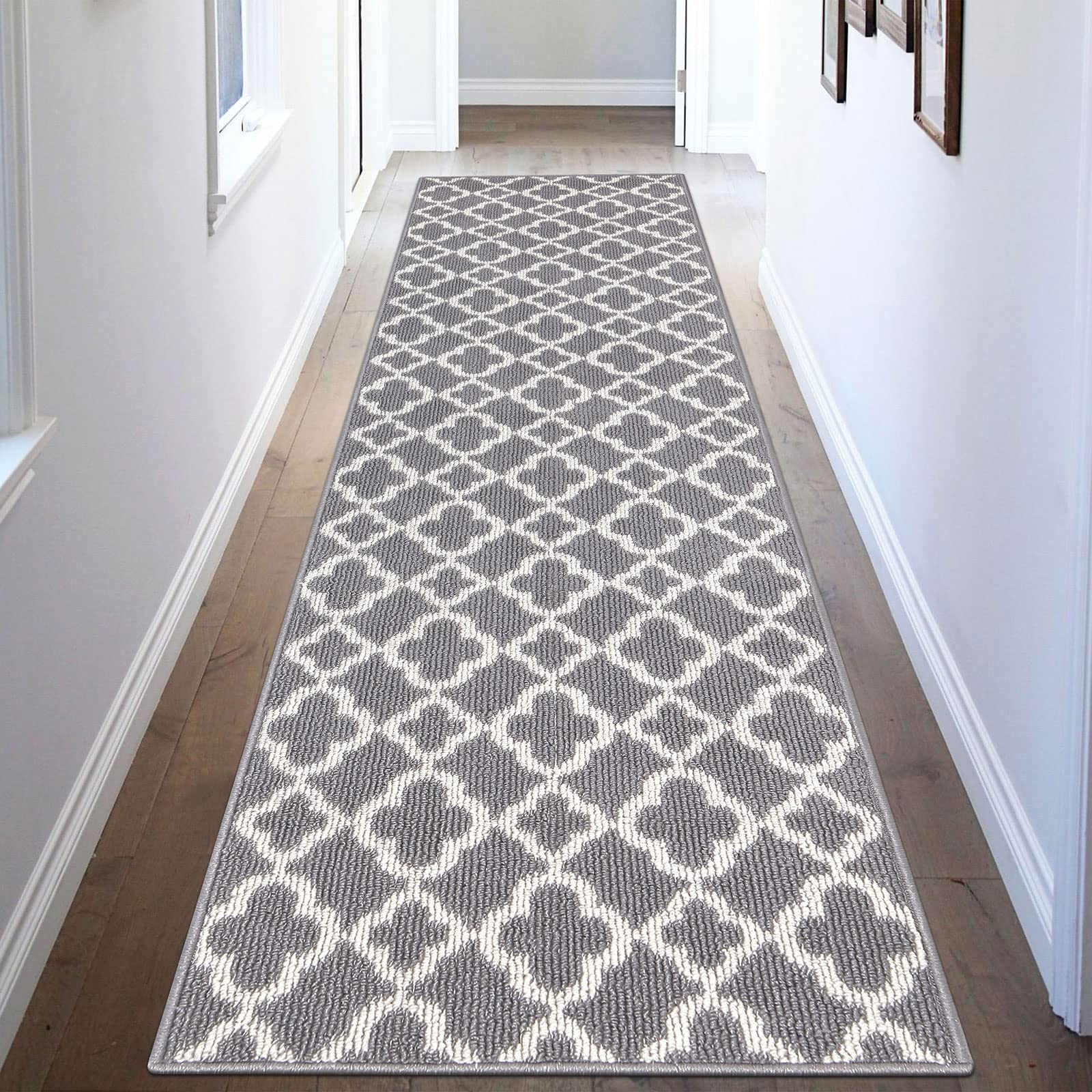 UArtlines Long Runner Rug for Hallway 2  8feet Non Slip Kitchen Floor Carpet Runners Grey Geometric Pattern Machine Washable Ar