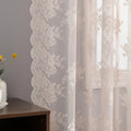 Blush Pink Lace Curtains 45 Inch Length, 2 Panels, W42 x L45 Inch Each, Country Rustic Floral Coquette Sheer Lace Curtains for K