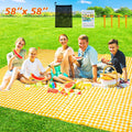 Zhuynxir Extra Large Picnic, Waterproof Blanket, Gingham Picnic Mat For Beach, Camping Grass Picnic Blankets. (Yellow 58X58 Inch