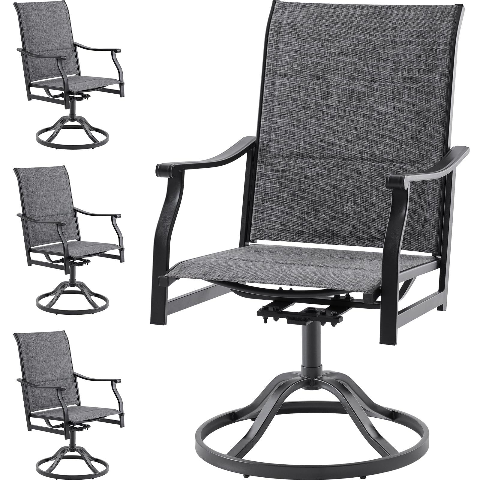 Soohow Patio Dining Chairs Set of 4, Swivel Outdoor Patio Chair with Paded Textilene Fabric, All Weather Outdoor Seats Ergonomic