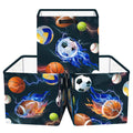 HUUMONSS 11.8 Sport Balls Cube Storage Organizer Set 3Pcs Football Rugby Basketball Cube Storage Bin for Bathroom/Bedroom Kid B