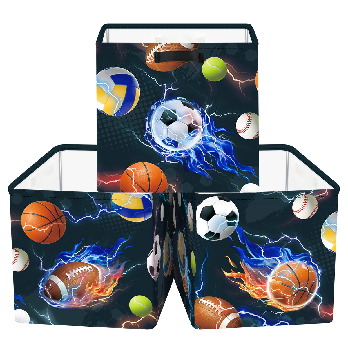HUUMONSS 11.8 Sport Balls Cube Storage Organizer Set 3Pcs Football Rugby Basketball Cube Storage Bin for Bathroom/Bedroom Kid B