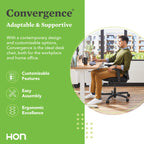 HON Convergence Ergonomic Mesh Back Computer Desk Wheels-Comfortable Home Office Chair, Rolling Swivel, Adjustable Arms, Lumbar Support, Synchro-Tilt Recline, Fabric Seat, Iron Ore