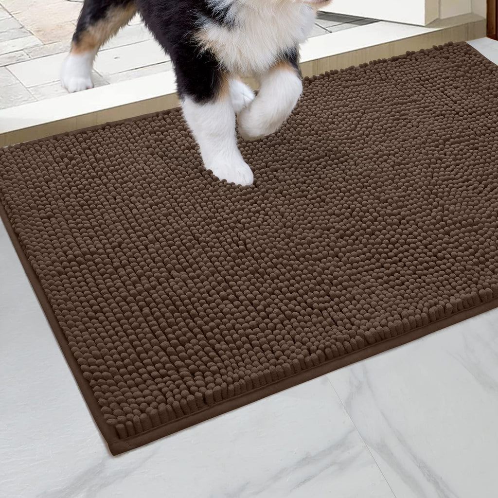 Homeideas Absorbent Chenille Door Mat Indoor, 20“X32”, Dirt Trapper Machine Washable Non Slip Throw Rugs For Entryway, Entrance, Mud Room, Thick Welcome Doormat, Brown