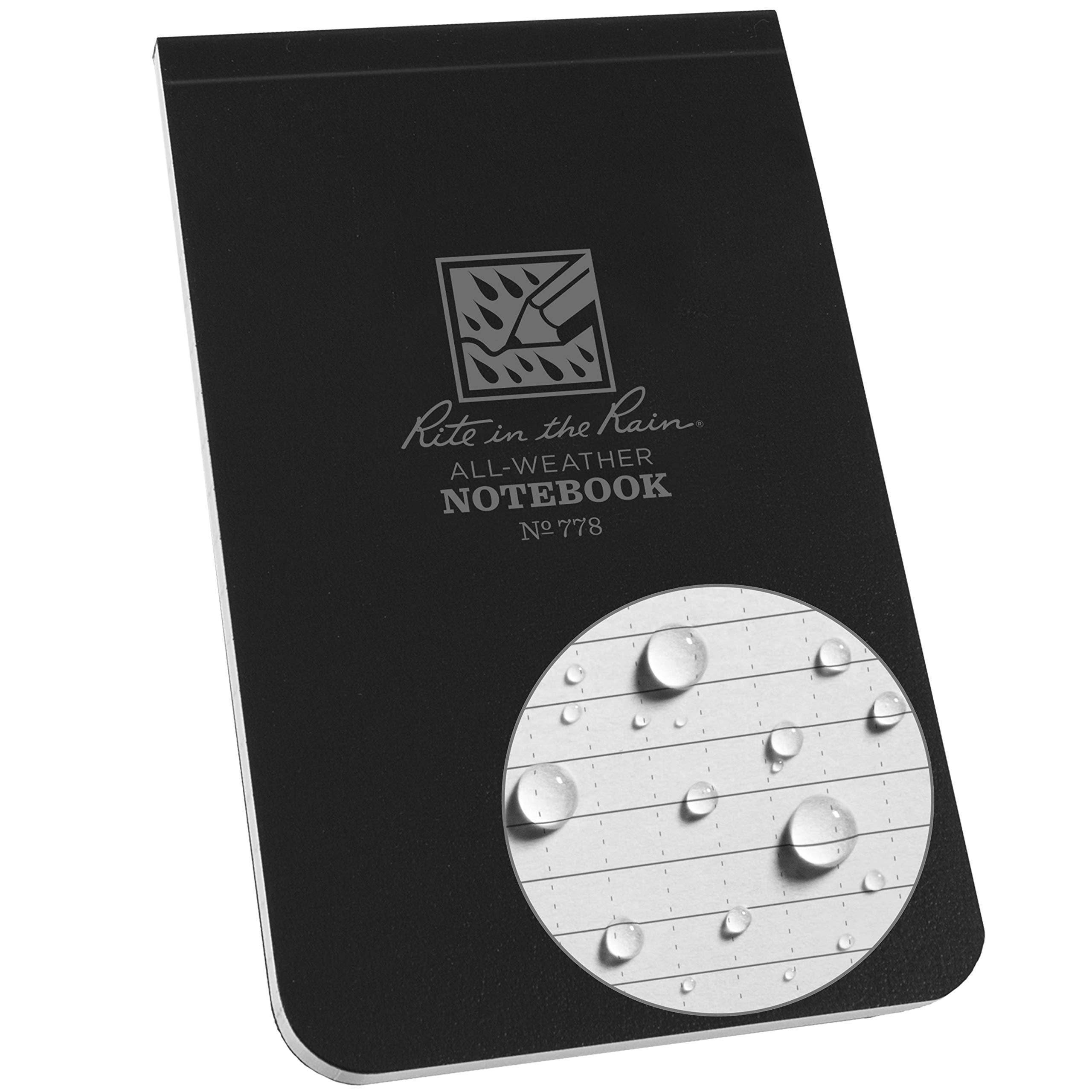 Rite In The Rain Weatherproof Top Bound Notebook, 3.25' X 5.25', Black Cover (No. 778)