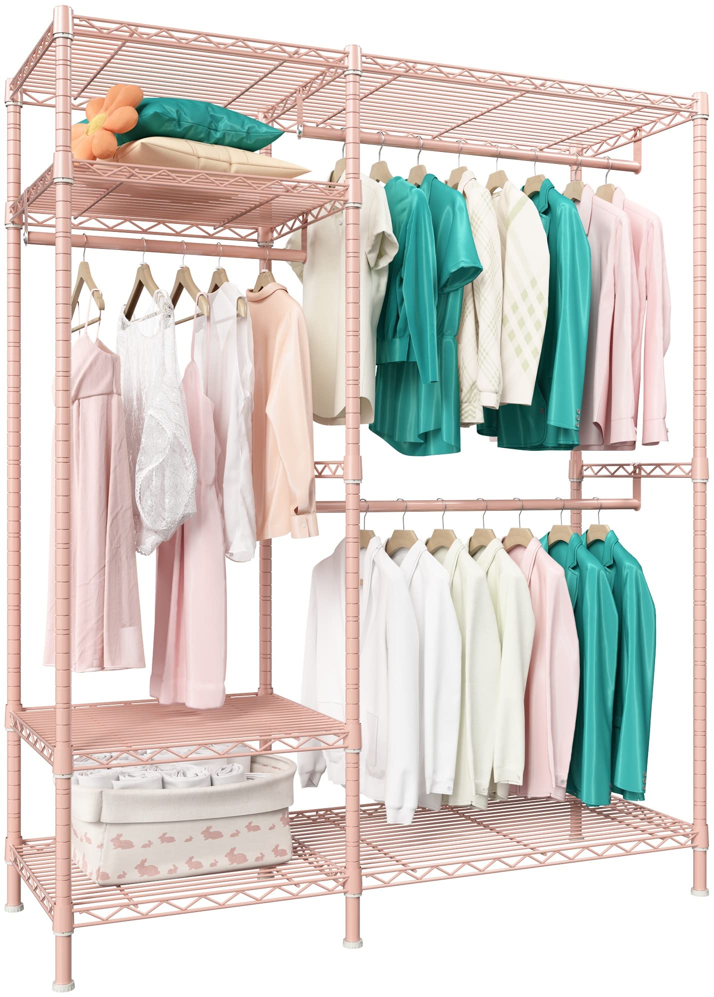 Raybee Clothes Rack Heavy Duty Loads 700LBS Clothing Racks for Hanging Clothes Metal Garment Rack Freestanding Wardrobe Closet S