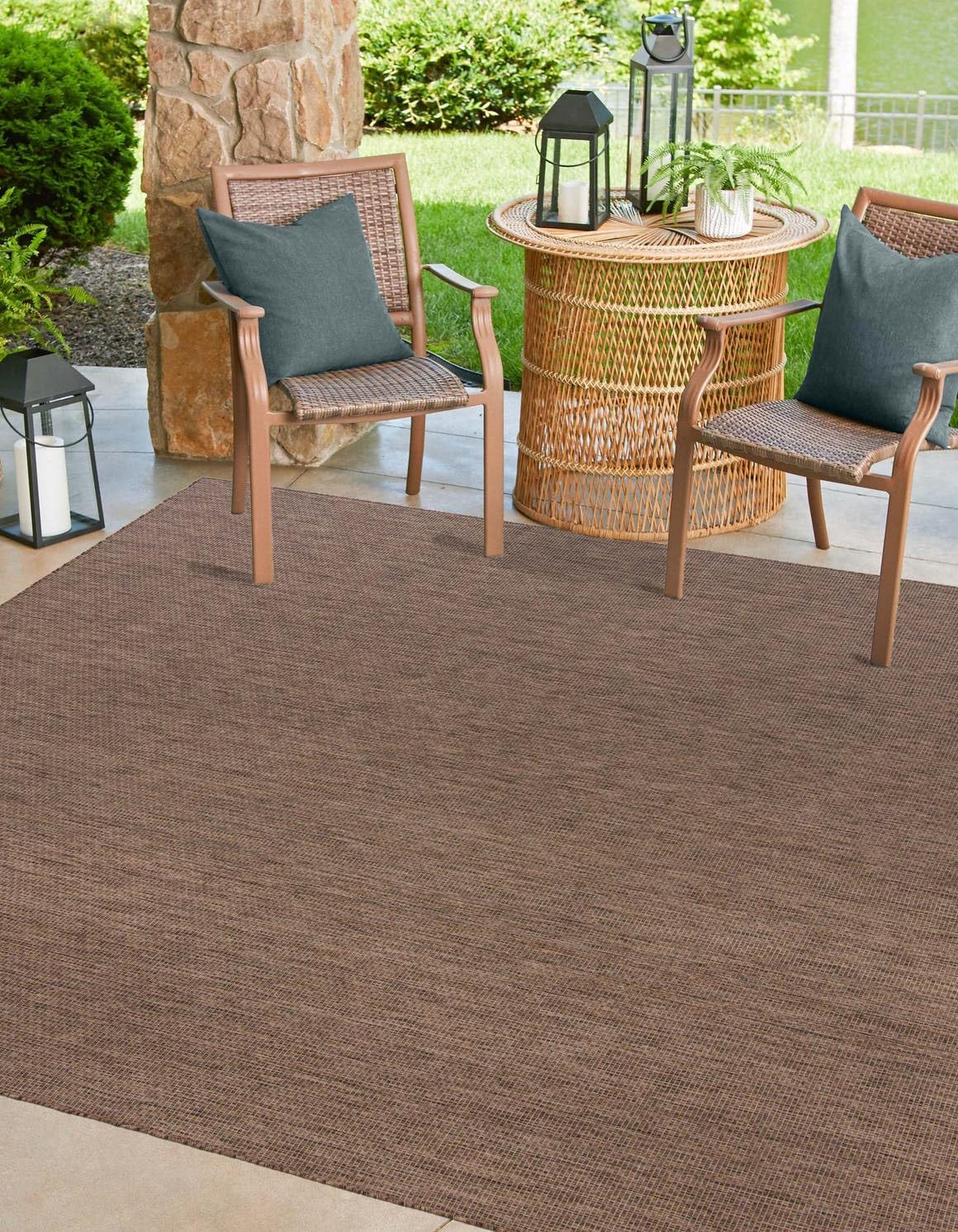 Unique Loom Outdoor Solid Collection Area Rug (10 Square Light Brown/Ivory)