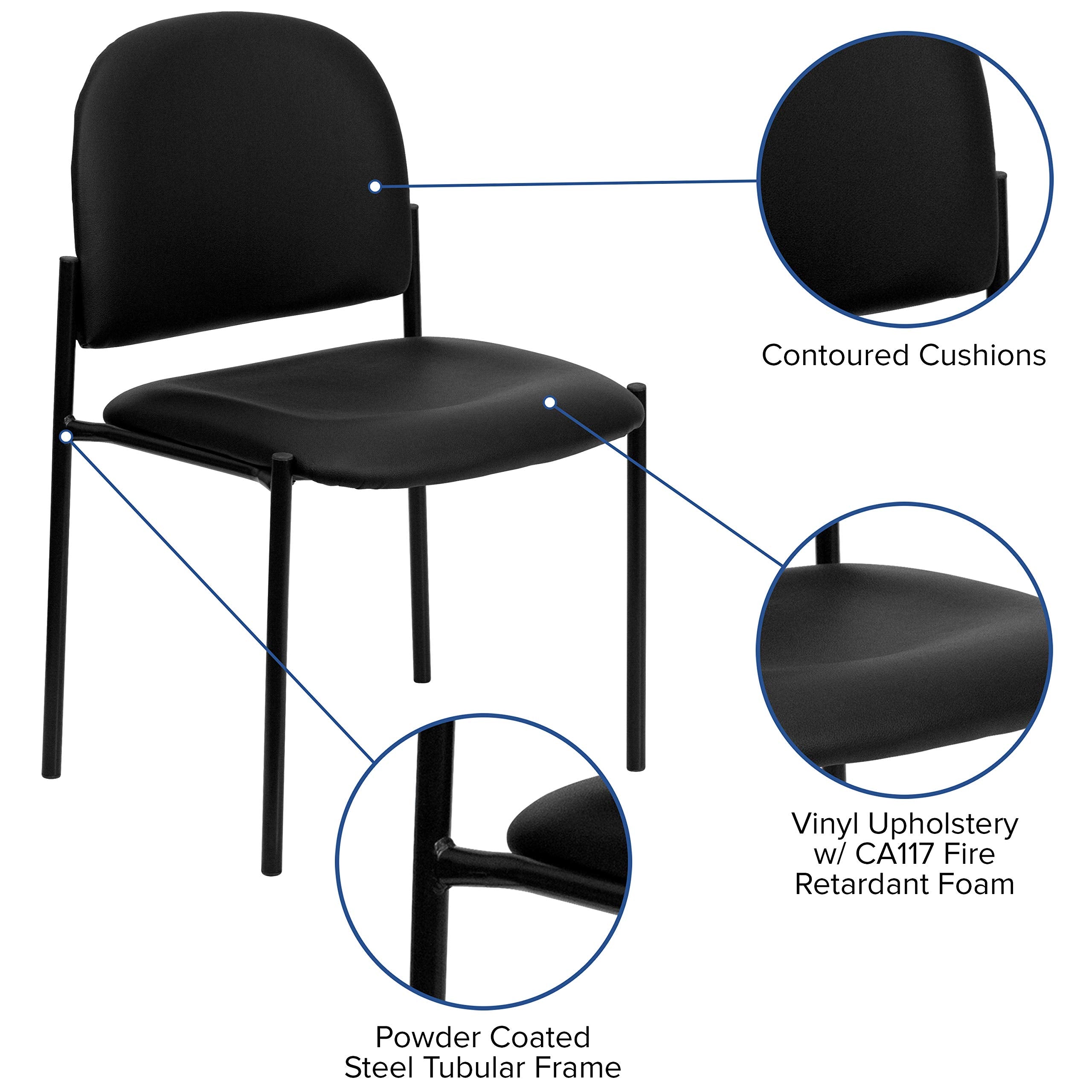 Flash Furniture Tania Comfort Vinyl Upholstered Stackable Side Reception Chair with Padded Seat, Modern Stackable Chair for Living Room/Office, Black