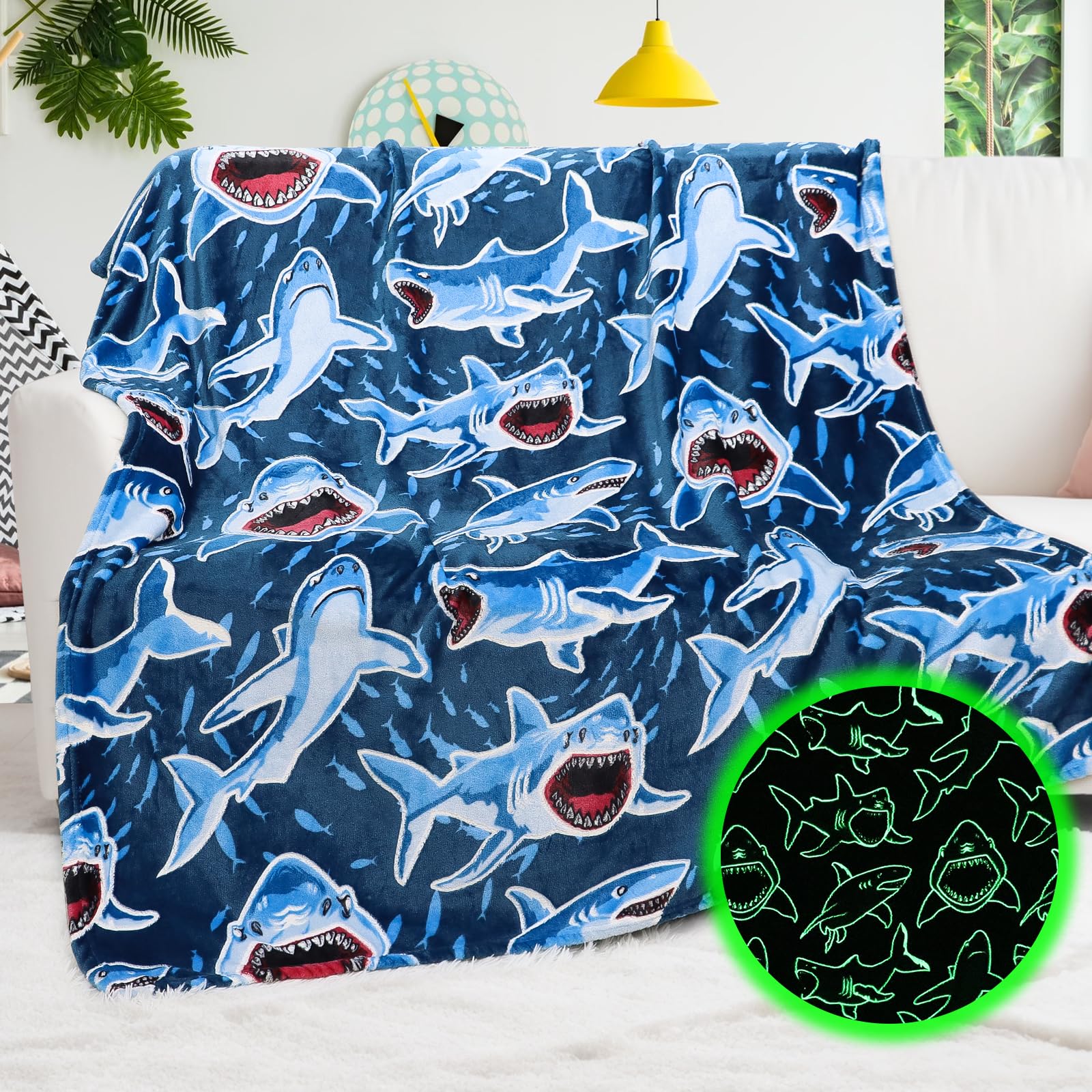 Bororo Shark Blanket Glow In The Dark Blanket Shark Gifts Cozy Blanket Shark Toys Birthday Gifts For Kids Boys 60X80 Inch