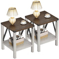 Treocho Farmhouse End Table Set of 2 with Storage Shelf