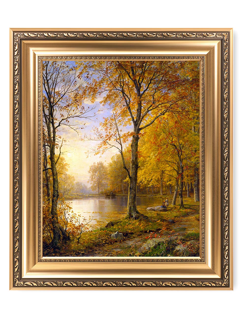 DECORARTS - Indian Summer, William Trost Richards Classic Art. Giclee Print on Canvas with Matching Golden-relief Framed Wall Ar