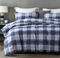 Sleepbella Comforter Queen Size, 600 Thread Count Cotton Navy Blue & Grey Buffalo Pattern Blue Plaid Comforter Sets,Down Alterna