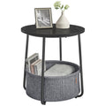 Vasagle End Table, Small Bedside Table With Fabric Basket, Modern Nightstand, Round Side Table, For Living Room, Bedroom, Ebony Black And Slate Gray Ulet223B01