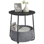 Vasagle End Table, Small Bedside Table With Fabric Basket, Modern Nightstand, Round Side Table, For Living Room, Bedroom, Ebony Black And Slate Gray Ulet223B01