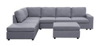 Lilola Home Cassia Light Gray Linen 7 Seat Reversible Modular Sectional Sofa with Ottoman