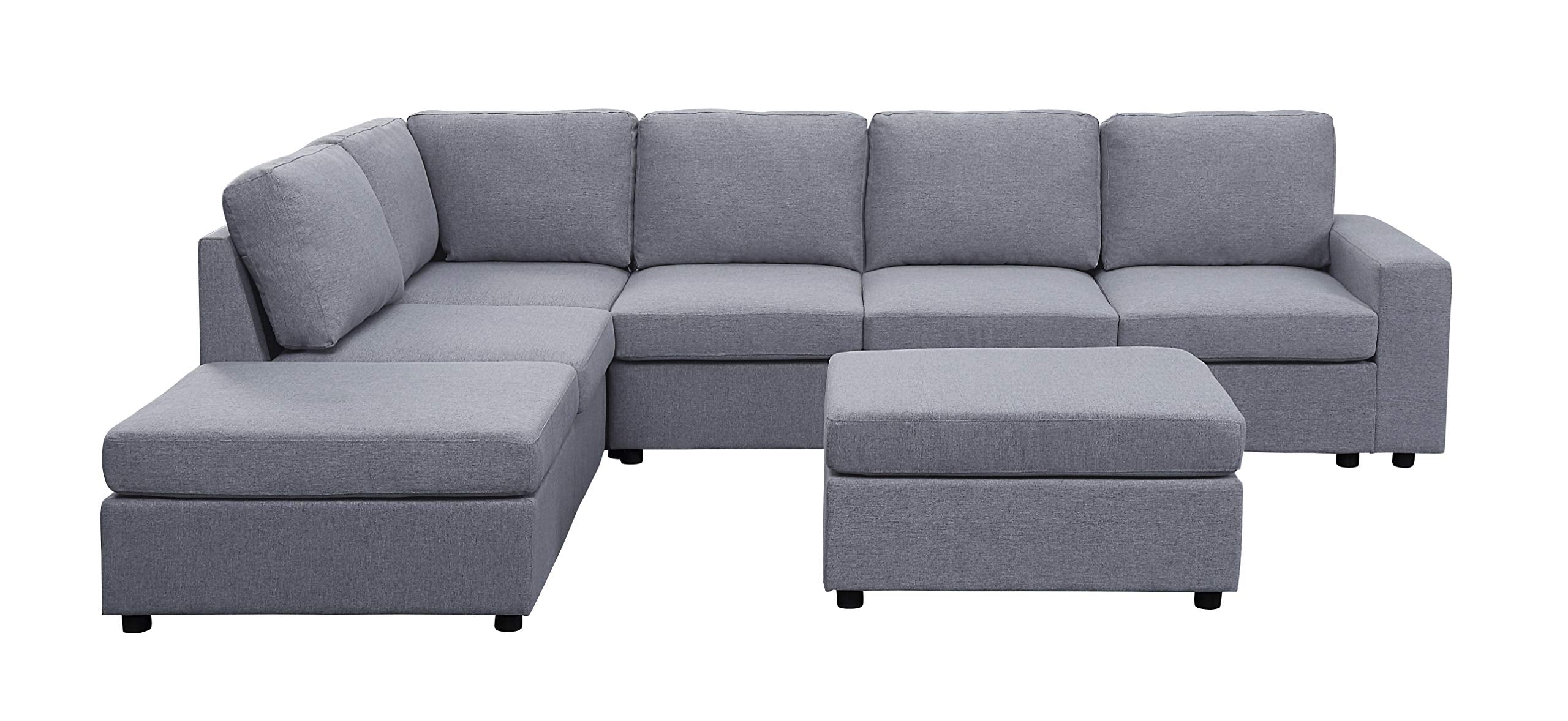 Lilola Home Cassia Light Gray Linen 7 Seat Reversible Modular Sectional Sofa with Ottoman