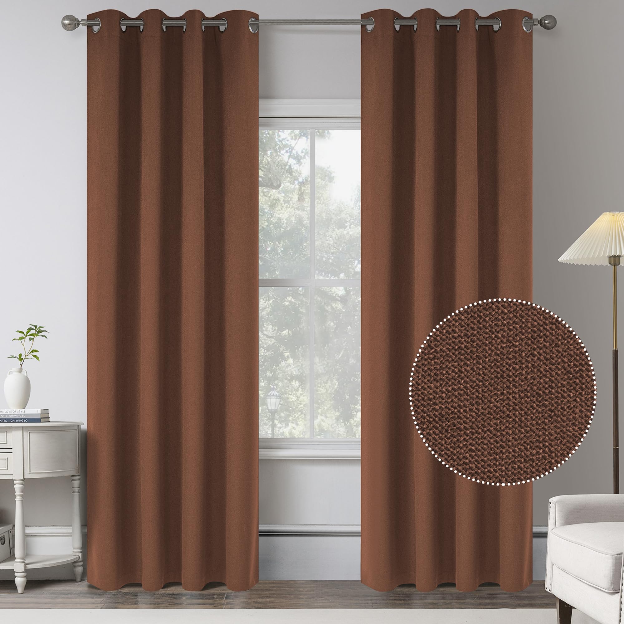 108 Inches Extra Long Linen Full Blackout Curtains For Bedroom - Rust Brick Energy Saving Thermal Insulated Burlap Textured Curt