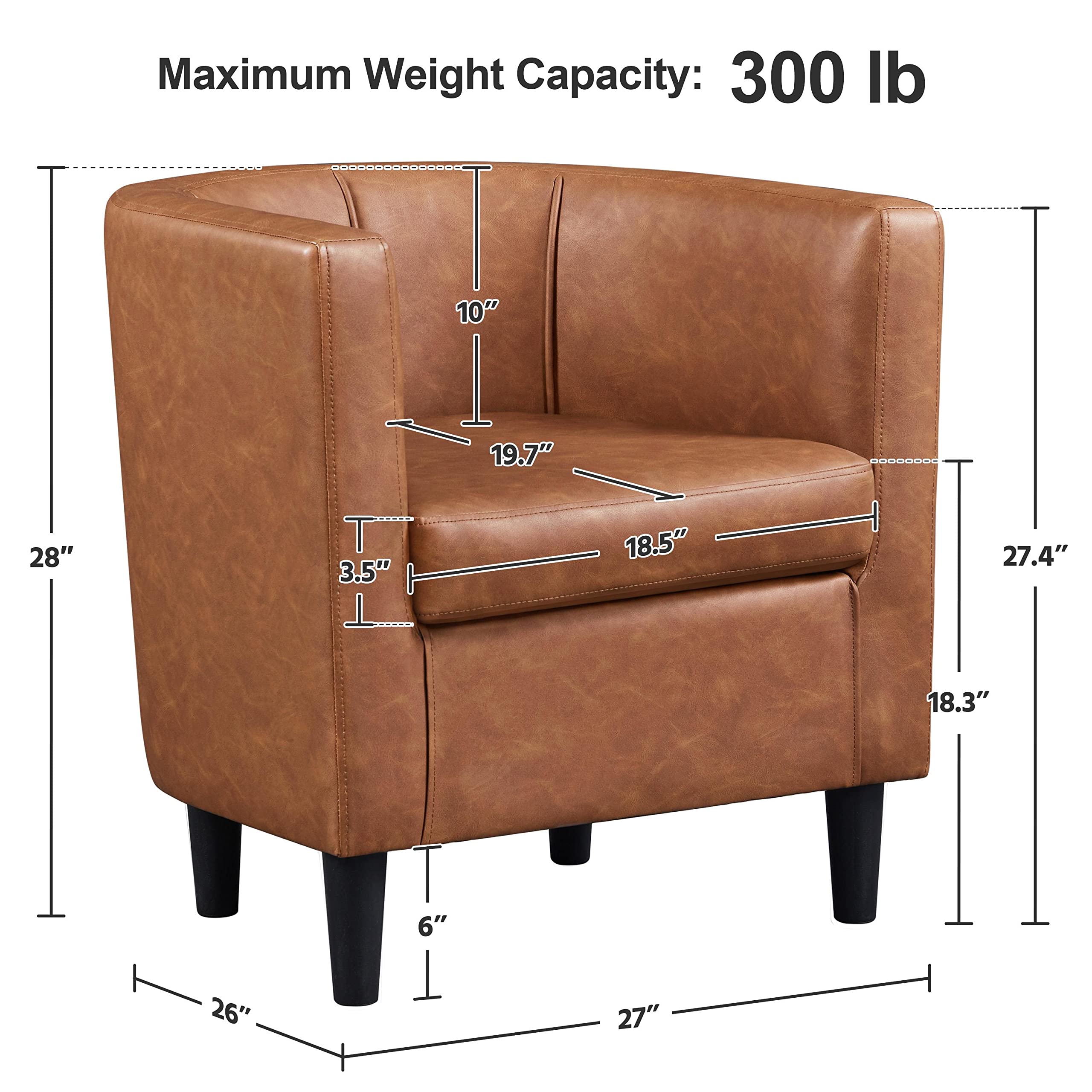 Yaheetech Accent Chair, Pu Leather, Modern And Comfortable Armchairs, Upholstered Barrel Sofa Chair For Living Room Bedroom Waiting Room, 2Pcs, Brown