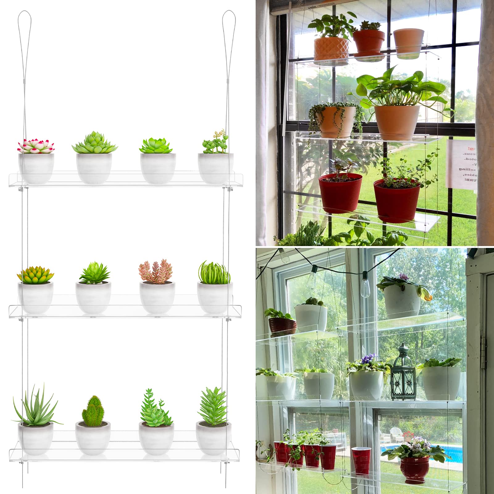 Clear Hanging Window Plant Shelves,Indoor Windows Wall Hanging Plant Stand Flower Display,Flower Pot Organizer Storage For Windo