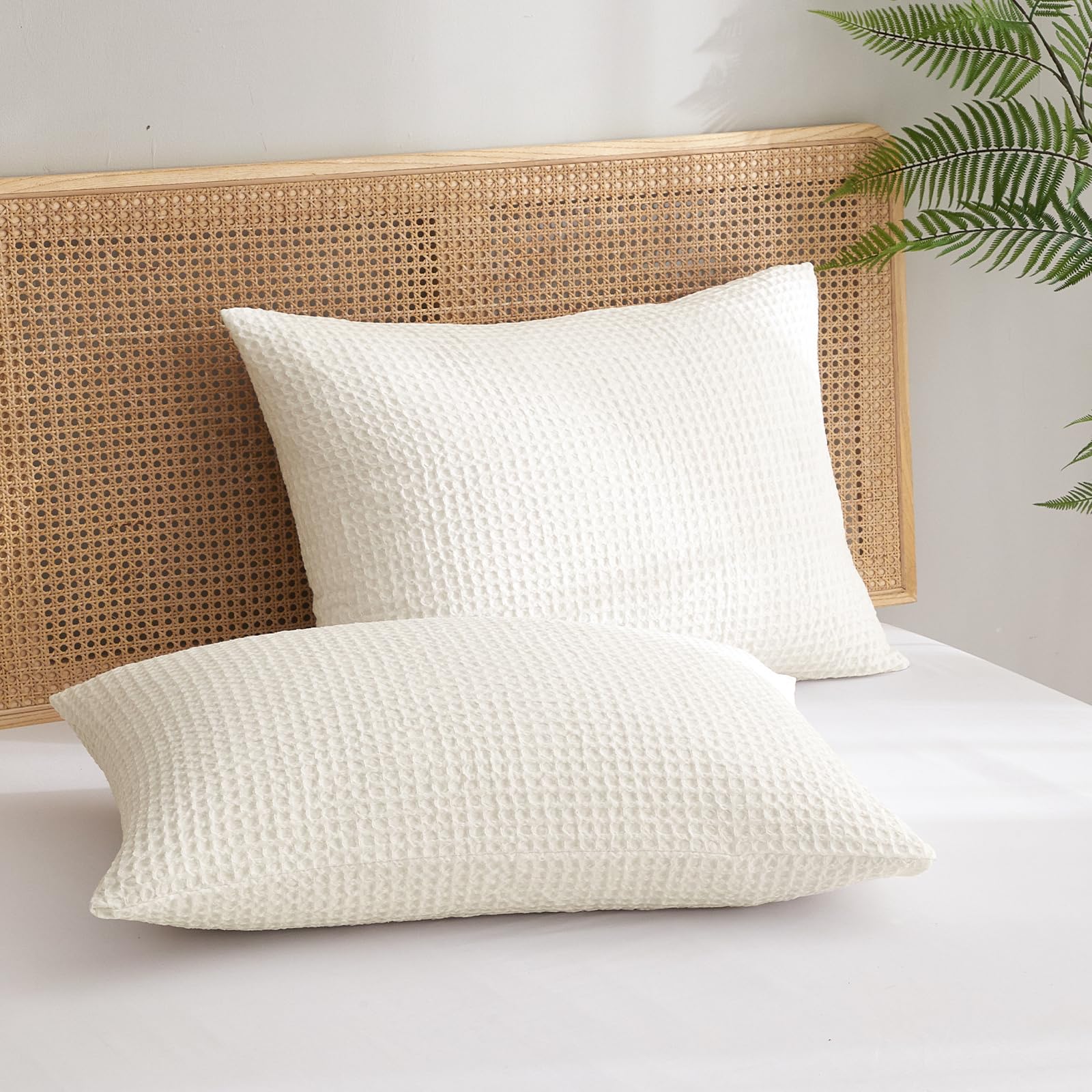 Phf Ultra Soft Waffle Weave Pillowcases King Size 20' X 36' 2 Pack, No Insert, Breathable Skin-Friendly Pillow Shams, Decorative Waffle Weave Pillow Case Covers, Coconut White